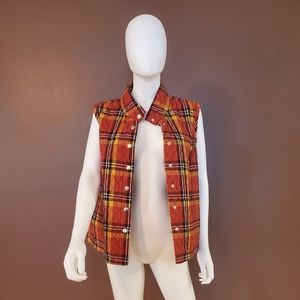 Baxter & Wells snap front orange plaid vest XL